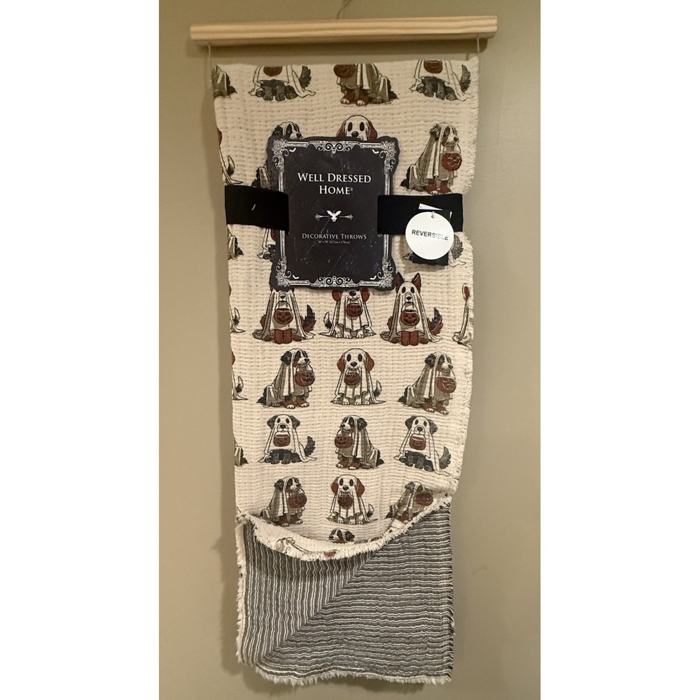 Halloween Dog Ghosts Trick Or Treating Pumpkin Throw Blanket 50"x 70" NWT